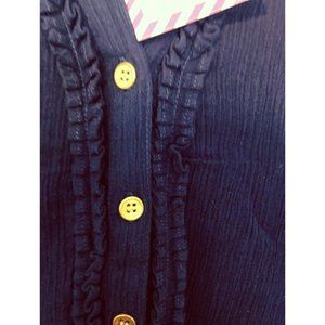 $68 Liza Byrd Ruffles Navy Long Sleeve Tunic Blouse XS